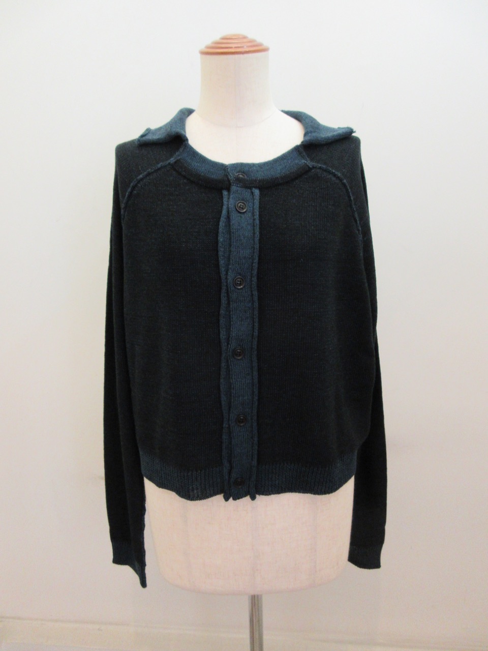 Y's YOHJI YAMAMOTO (ワイズ　ヨウジヤマモト)7G天竺裏目プレーティングニットカーディガン:ブルー