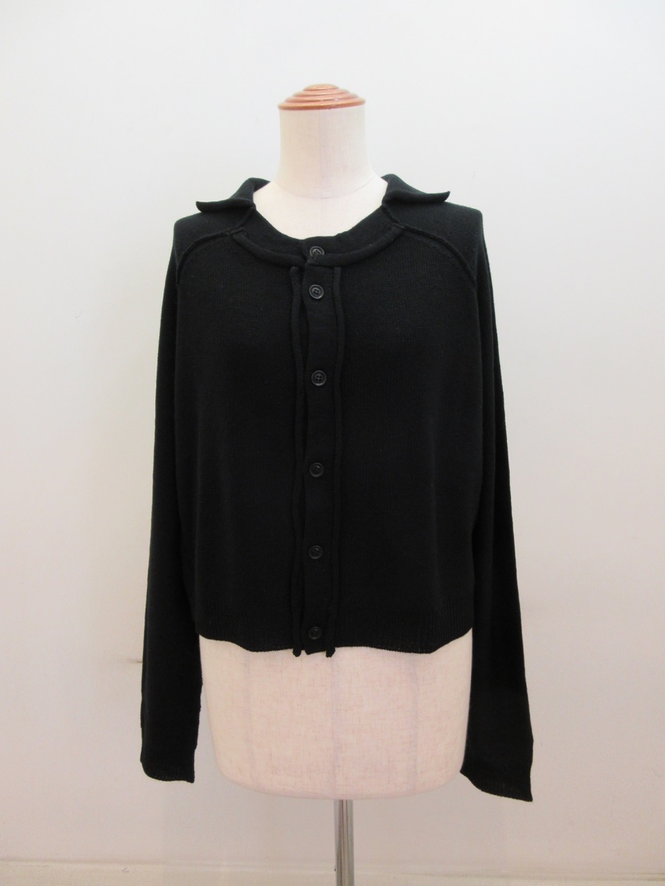 Y's YOHJI YAMAMOTO (ワイズ　ヨウジヤマモト)7G天竺裏目プレーティングニットカーディガン:ブラック