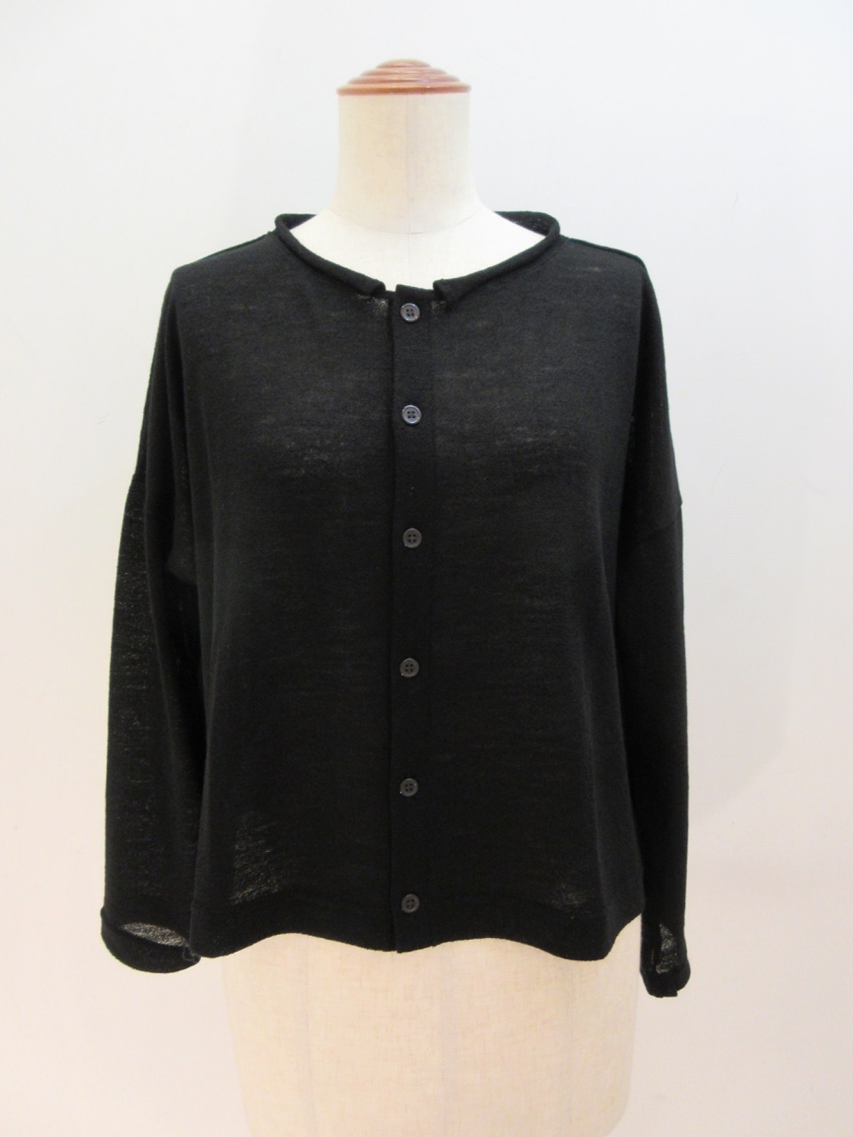 Y's YOHJI YAMAMOTO (ワイズ　ヨウジヤマモト) ガーゼ梨地ワイドカーデ:ブラック