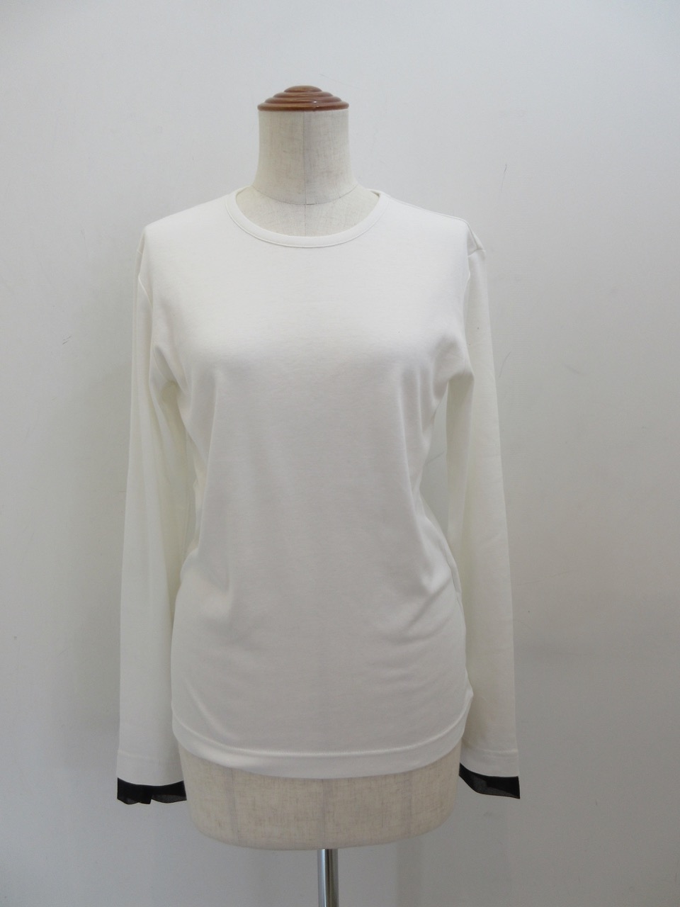 Y's YOHJI YAMAMOTO (ワイズ　ヨウジヤマモト) ガーゼ天竺袖口重ね丸首Tシャツ：オフホワイト