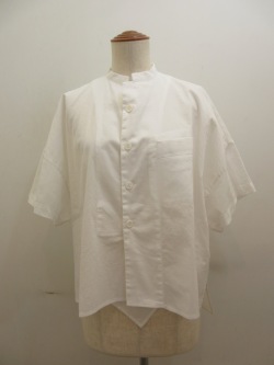 Y's YOHJI YAMAMOTO (ワイズ　ヨウジヤマモト) コットン薄ツイル半袖BOXシャツ：ホワイト