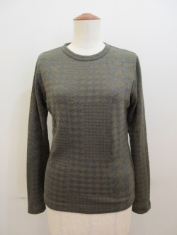 Y's YOHJI YAMAMOTO (ワイズ　ヨウジヤマモト) 千鳥パッチワーク丸首長袖Tシャツ：カーキ