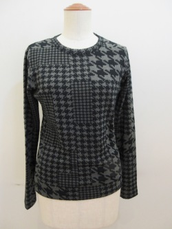 Y's YOHJI YAMAMOTO (ワイズ　ヨウジヤマモト) 千鳥パッチワーク丸首長袖Tシャツ：ブラック