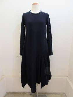 Y's YOHJI YAMAMOTO (ワイズ　ヨウジヤマモト) W/NY天竺丸首フレアドレス：ネイビー
