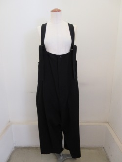 Y's YOHJI YAMAMOTO (ワイズ　ヨウジヤマモト) 綿麻ギャバオーバーオール：ブラック