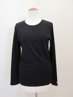 Y's YOHJI YAMAMOTO (ワイズ　ヨウジヤマモト) コットンスムースY刺繍丸首長袖Tシャツ:ブラック