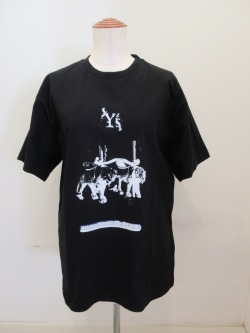 Y's YOHJI YAMAMOTO (ワイズ　ヨウジヤマモト) コットン天竺Y’sアニマル顔料プリントトラグラフィック半袖Tシャツ:ブラック