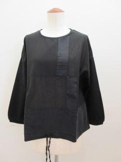 KEI Hayama PLUS(ケイハヤマプリュス) サイロポンチ×シルクコラージュパッチワークTシャツ:ブラック