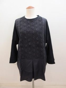 KEI Hayama PLUS(ケイハヤマプリュス) ドットリンクルワッシャー×コットンキュプラ天竺チュニックTシャツ:ネイビー