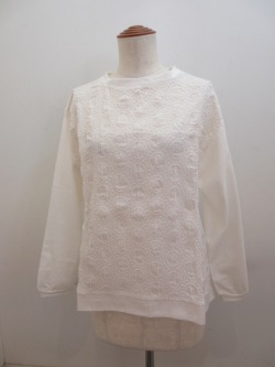 KEI Hayama PLUS(ケイハヤマプリュス) ドットリンクルワッシャー×コットンキュプラ天竺長袖Tシャツ：ホワイト