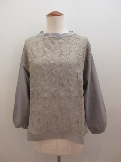 KEI Hayama PLUS(ケイハヤマプリュス) ドットリンクルワッシャー×コットンキュプラ天竺長袖Tシャツ:ライトグレー