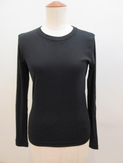 Y's YOHJI YAMAMOTO (ワイズ　ヨウジヤマモト) 強撚ガーゼフライス丸首長袖Tシャツ:ブラック