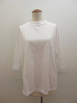 KEI Hayama PLUS(ケイハヤマプリュス) スーピマ天竺台襟六分袖Tシャツ：ホワイト