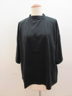 KEI Hayama PLUS(ケイハヤマプリュス)スーピマ天竺台襟六分袖Tシャツ:ブラック