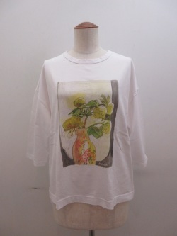 KEI Hayama PLUS(ケイハヤマプリュス) ジュンイイダカラープリント7分丈Tシャツ：ホワイト