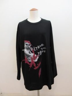 Y's YOHJI YAMAMOTO (ワイズ　ヨウジヤマモト) コットン天竺天使顔料プリント長袖Tシャツ:ブラック