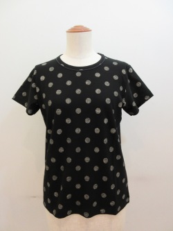 Y's YOHJI YAMAMOTO (ワイズ　ヨウジヤマモト) 強撚水玉プリント天竺Y’sステッチ半袖Tシャツ:ブラック