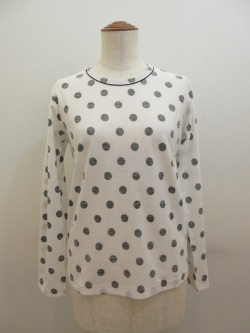 Y's YOHJI YAMAMOTO (ワイズ　ヨウジヤマモト) 強撚水玉プリント天竺Y’sステッチ長袖Tシャツ：オフホワイト