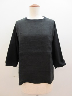 KEI Hayama PLUS(ケイハヤマプリュス) フレンチリネンワッシャー×度詰め天竺七分袖プルオーバー:ブラック