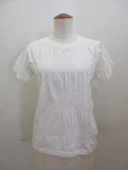 Y's YOHJI YAMAMOTO (ワイズ　ヨウジヤマモト) スモッキングジャガード半袖Tシャツ：オフホワイト