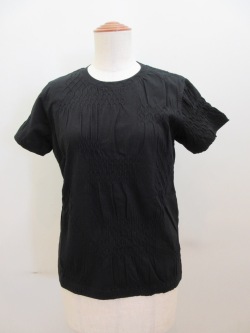 Y's YOHJI YAMAMOTO (ワイズ　ヨウジヤマモト) スモッキングジャガード半袖Tシャツ:ブラック