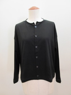 Y's YOHJI YAMAMOTO (ワイズ　ヨウジヤマモト) コットン天竺タチキリ丸首カーディガン：ブラック