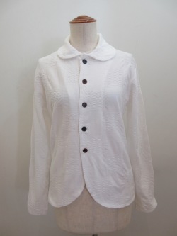 Y's YOHJI YAMAMOTO (ワイズ　ヨウジヤマモト) コットンブロックタックジャガード襟付き5釦カーディガン：オフホワイト