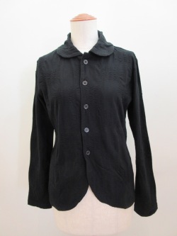 Y's YOHJI YAMAMOTO (ワイズ　ヨウジヤマモト) コットンブロックタックジャガード襟付き5釦カーディガン:ブラック