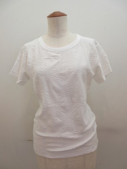 Y's YOHJI YAMAMOTO (ワイズ　ヨウジヤマモト) ブロックタックジャガード織り丸首半袖Tシャツ：オフホワイト
