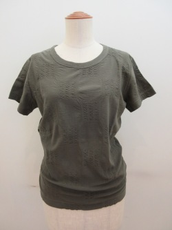 Y's YOHJI YAMAMOTO (ワイズ　ヨウジヤマモト) ブロックタックジャガード織り丸首半袖Tシャツ:カーキ
