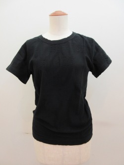 Y's YOHJI YAMAMOTO (ワイズ　ヨウジヤマモト) ブロックタックジャガード織り丸首半袖Tシャツ:ブラック