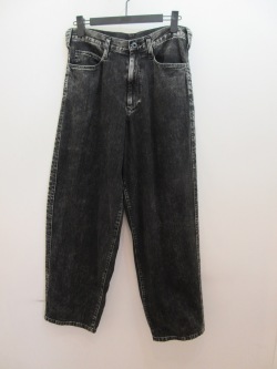 Y's YOHJI YAMAMOTO (ワイズ　ヨウジヤマモト) 8ozデニムケミカルウオッシュ側章付きパンツ:ブラック