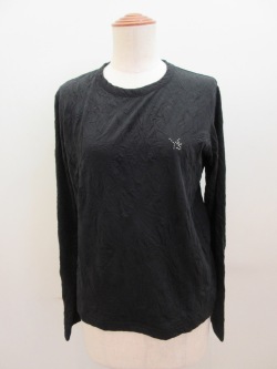 Y's YOHJI YAMAMOTO (ワイズ　ヨウジヤマモト) 天竺シワ加工Y’sステッチロンT:ブラック