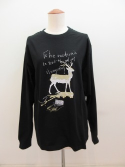 Y's YOHJI YAMAMOTO (ワイズ　ヨウジヤマモト) コットン天竺アニマルメッセージ顔料プリントTシャツ:ブラック