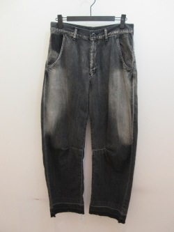 Y's YOHJI YAMAMOTO (ワイズ　ヨウジヤマモト) スポテッドデニムマチ入り太パンツ:ブラック