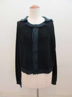 Y's YOHJI YAMAMOTO (ワイズ　ヨウジヤマモト)7G天竺裏目プレーティングニットカーディガン:ブルー