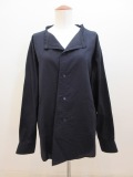 Y's YOHJI YAMAMOTO (ワイズ　ヨウジヤマモト) コットン薄ツイルワイドカフスシャツ裁ち出し衿長袖ブラウス:ネイビー