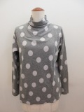 KEI Hayama PLUS(ケイハヤマプリュス) 綿モダールドット柄ジャガードニットオフネック長袖Tシャツ：杢グレー