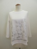 KEI Hayama PLUS(ケイハヤマプリュス)  アーモンドの花かすれ箔プリントスーピーマ天竺七分袖Tシャツ：ホワイト