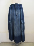 Y's YOHJI YAMAMOTO (ワイズ　ヨウジヤマモト) コットンスポッテッドデニムサイドポケットストレートスカート：インディゴ