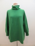 KEI Hayama PLUS(ケイハヤマプリュス) 7Gタスマニアウールホールガーメントハイネック裾アンバランスニット:グリーン