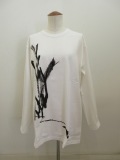Y's YOHJI YAMAMOTO (ワイズ　ヨウジヤマモト) コットン天竺Y柄顔料プリント丸首長袖ビッグTシャツ：オフホワイト