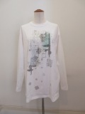 Y's YOHJI YAMAMOTO (ワイズ　ヨウジヤマモト) 手書きチェック柄顔料プリント長袖ビッグTシャツ：オフホワイト