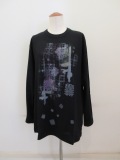 Y's YOHJI YAMAMOTO (ワイズ　ヨウジヤマモト) 手書きチェック柄顔料プリント長袖ビッグTシャツ:ブラック