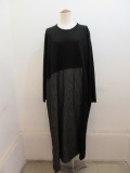 Y's YOHJI YAMAMOTO (ワイズ　ヨウジヤマモト) コットン天竺×コットンデニムjコンビ長袖ワンピース:ブラック