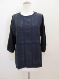KEI Hayama PLUS(ケイハヤマプリュス) ドットパターン刺繍×ギザリヨセルスムース六分丈Tシャツ:ネイビー