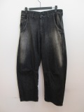 Y's YOHJI YAMAMOTO (ワイズ　ヨウジヤマモト) 8ozスポッテドデニムマチ入り太パンツ：ブラック