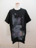 Y's YOHJI YAMAMOTO (ワイズ　ヨウジヤマモト) コットン天竺手書きチェック柄顔料プリント半袖ビッグTシャツ：ブラック