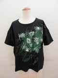 Y's YOHJI YAMAMOTO (ワイズ　ヨウジヤマモト) コットン天竺荒れている花柄顔料プリントゆったり丸首Tシャツ:ブラック