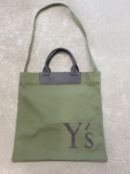Y's YOHJI YAMAMOTO (ワイズ　ヨウジヤマモト) コットンキャンバスY’sプリントバッグ:カーキ